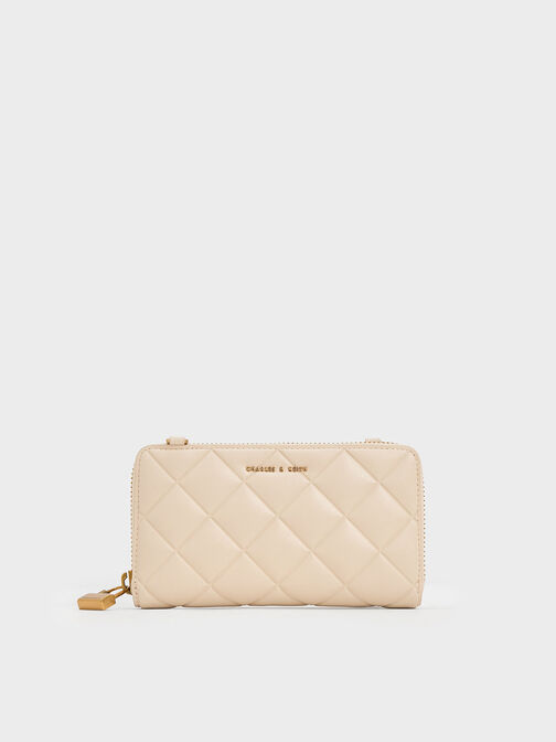 Swing Quilted Zip Key Pouch, Beige, hi-res