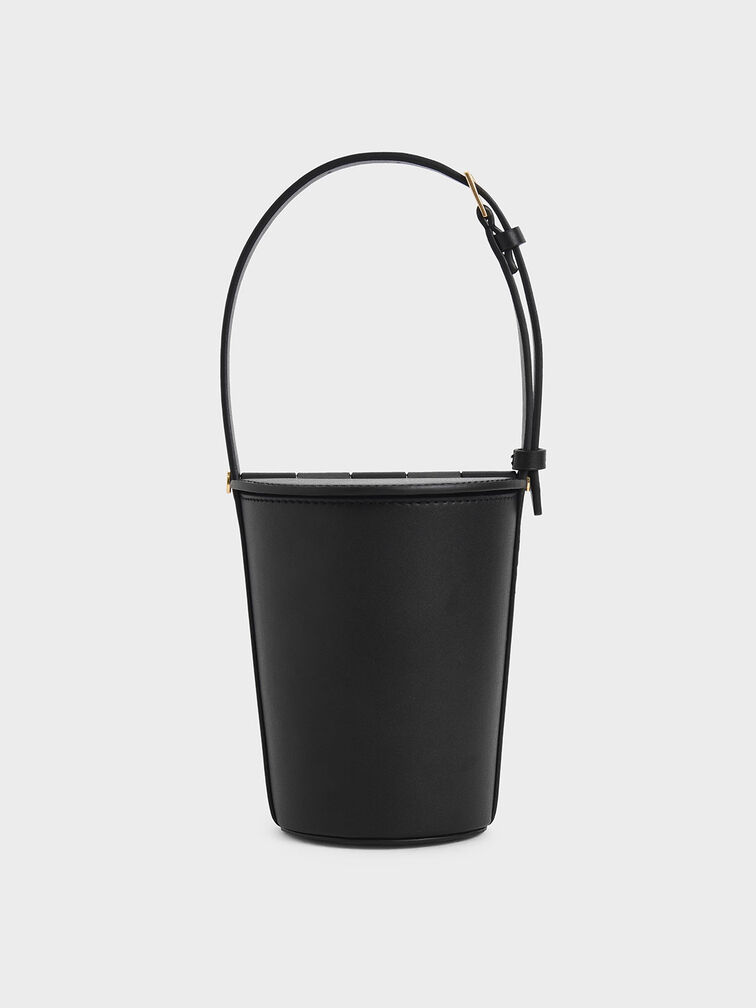 Cylindrical Bucket Bag, Black, hi-res