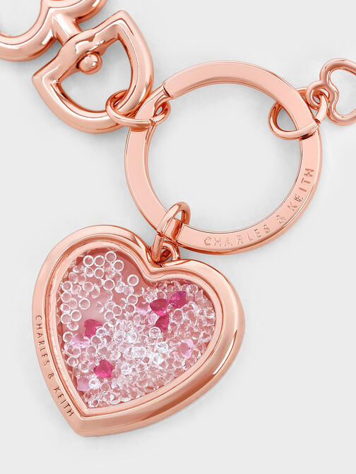 Llavero de corazón estilo candado con cristales, Oro rosa, hi-res