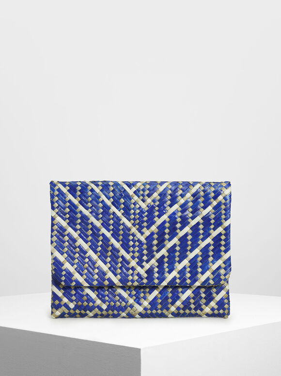 The Purpose Collection - Handwoven Banig Front Flap Clutch, Dark Blue, hi-res