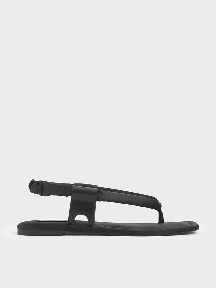 Puffy Strap Thong Sandals, Black, hi-res