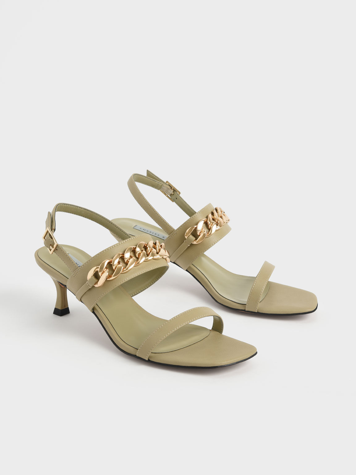 Chain Strap Heeled Sandals, Taupe, hi-res
