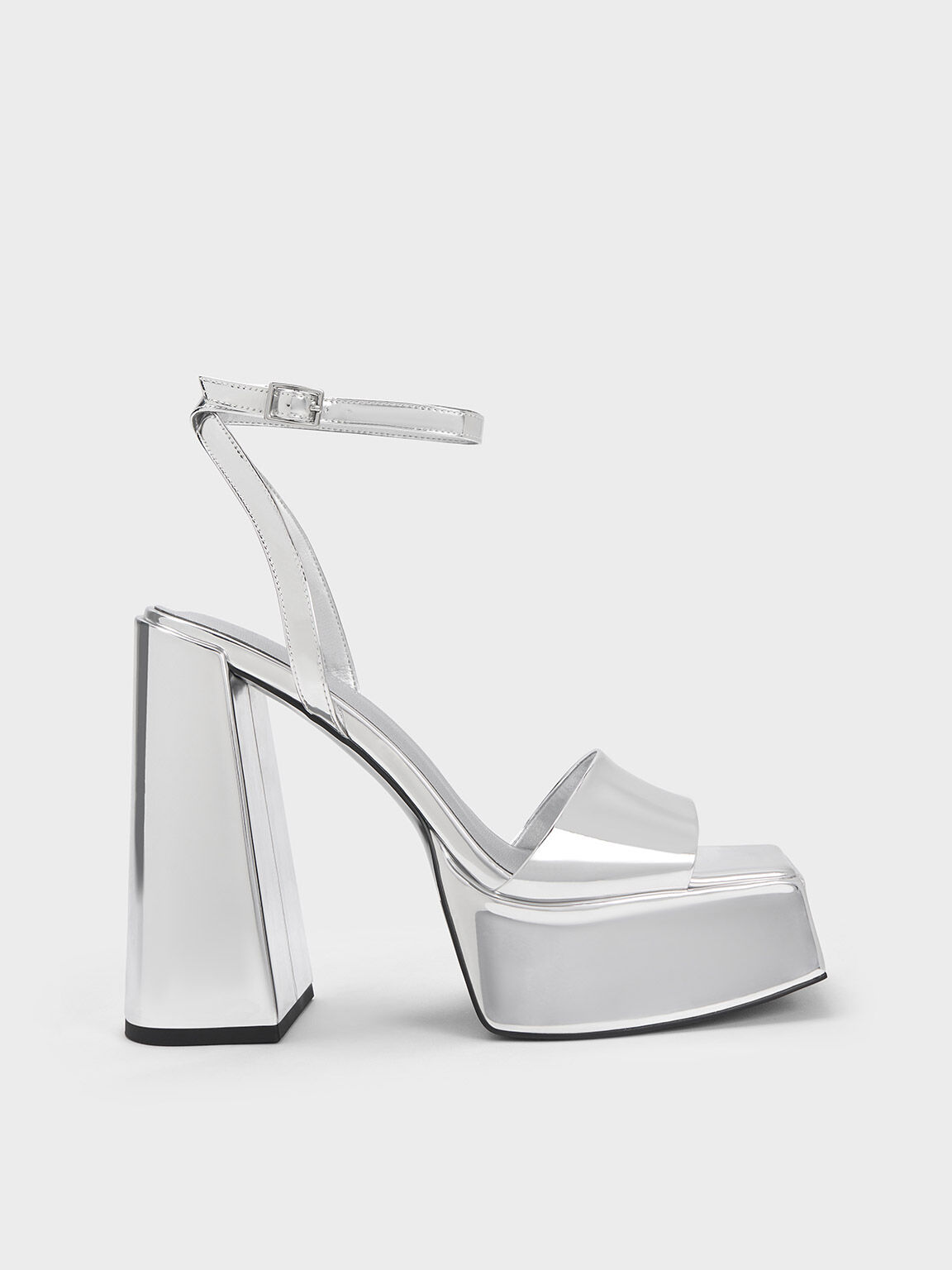 Metallic Platform Ankle-Strap Sandals, Silver, hi-res