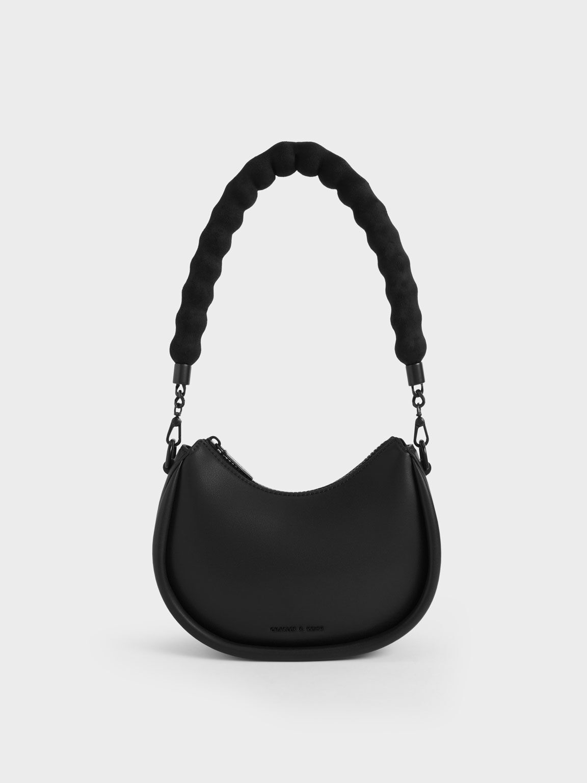 Lana Curved Shoulder Bag, Black, hi-res