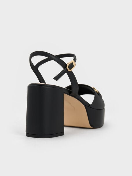 Sandales à plateforme avec détails métalliques, Noir, hi-res