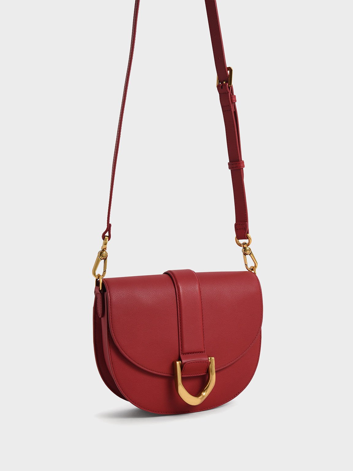 Gabine Leather Saddle Bag, Red, hi-res