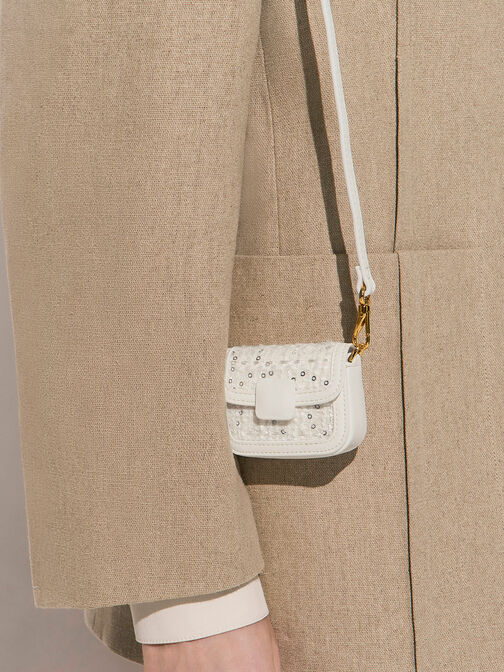 Micro Koa Sequin Tweed Crossbody Bag, Cream, hi-res