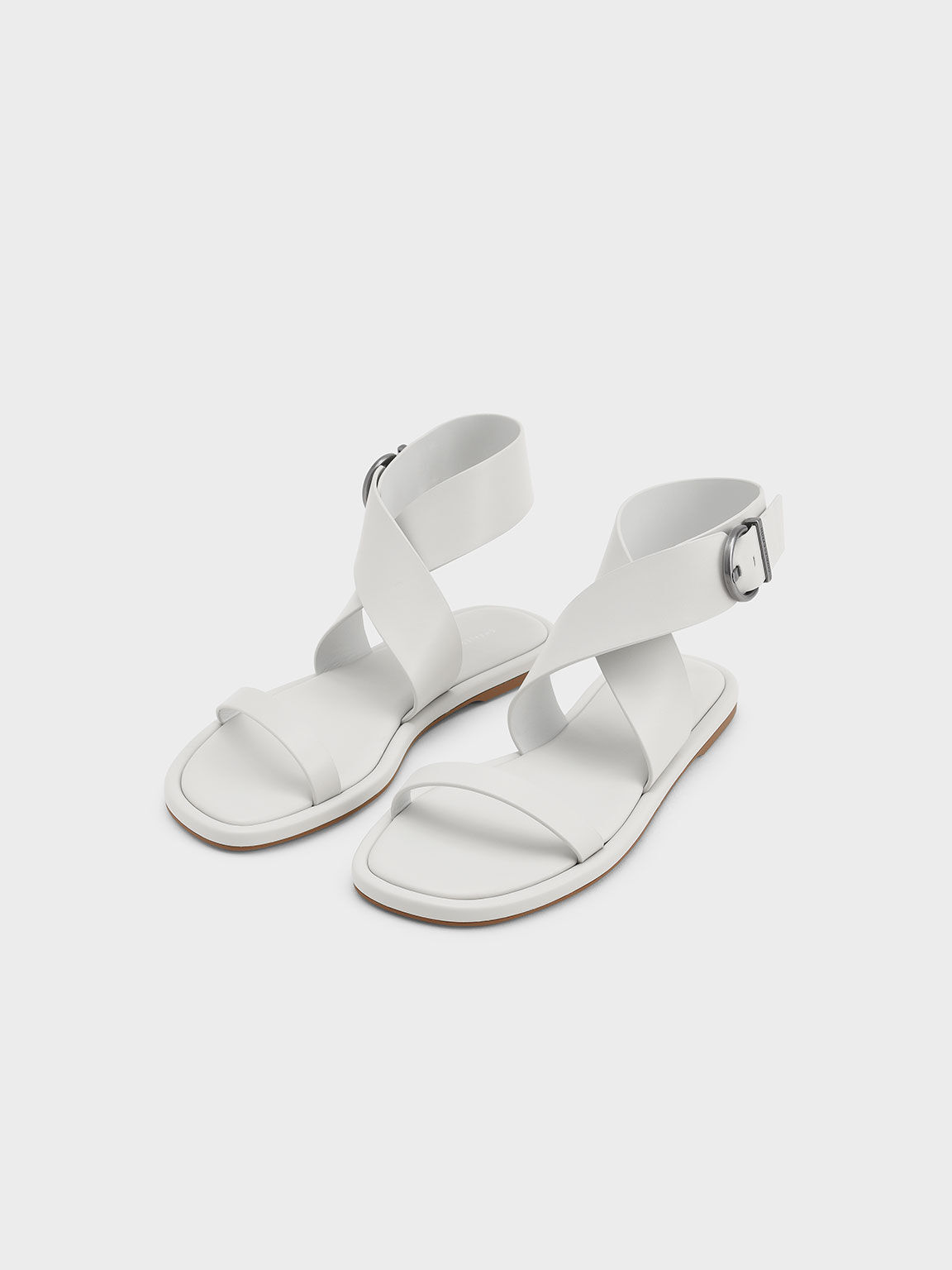 Thick Ankle Strap Flat Sandals, White, hi-res