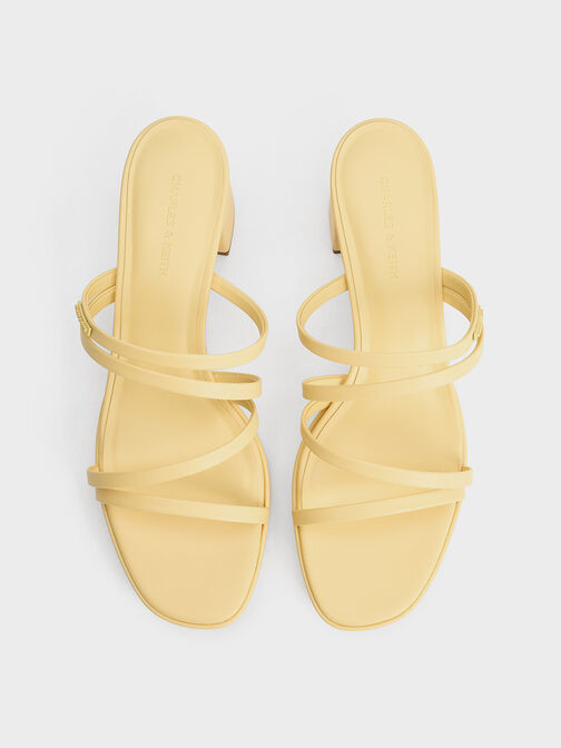Strappy Trapeze-Heel Mules, Yellow, hi-res