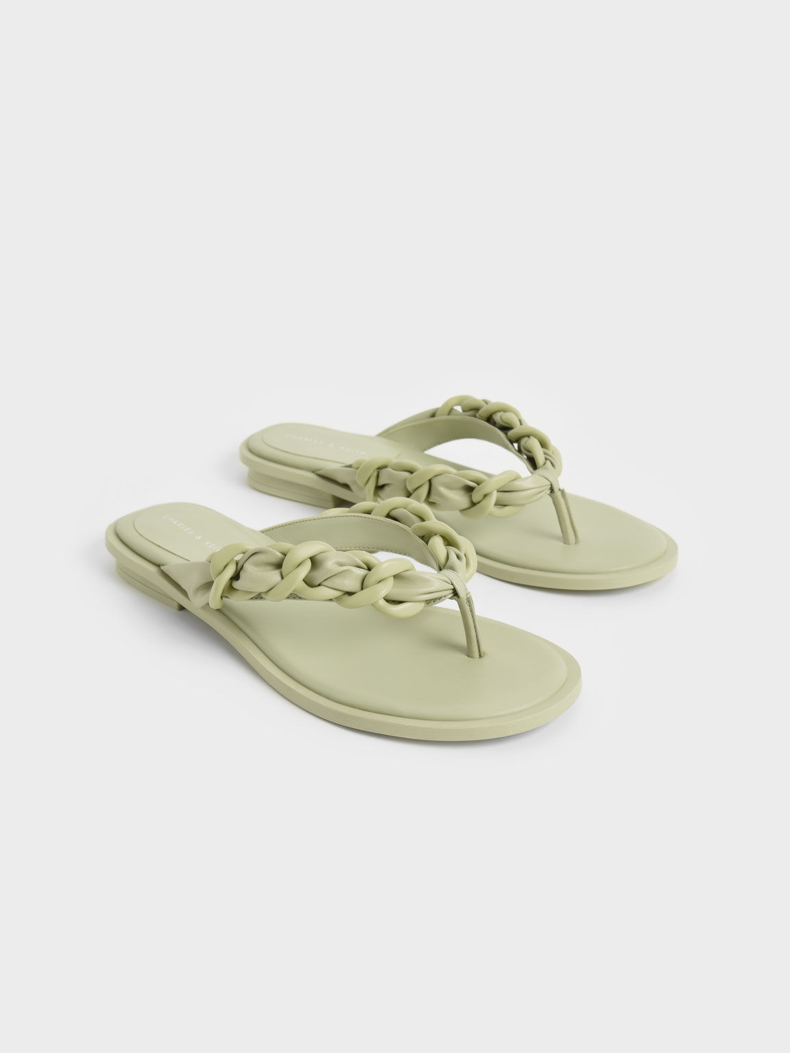Braided Chain-Link Strap Thong Sandals, Sage Green, hi-res