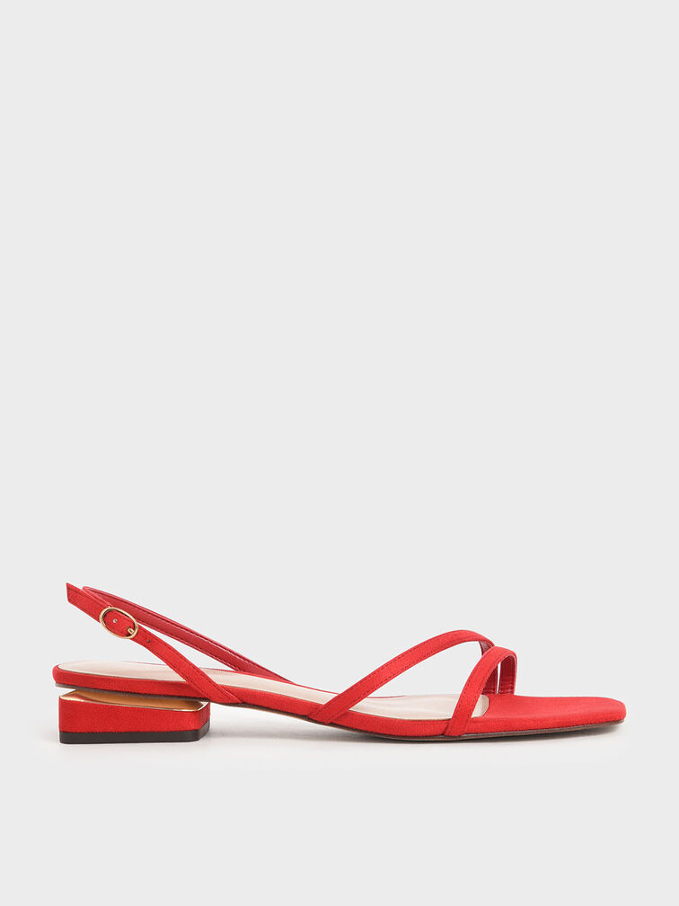 Textured Strappy Slingback Heels, Red, hi-res