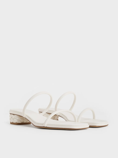 Double-Strap Braided-Heel Mules, White, hi-res