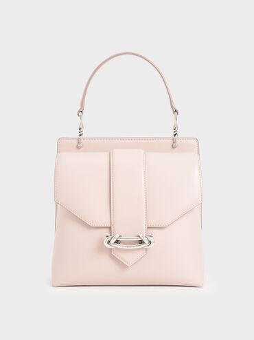 Metallic Accent Top Handle Bag, Light Pink, hi-res