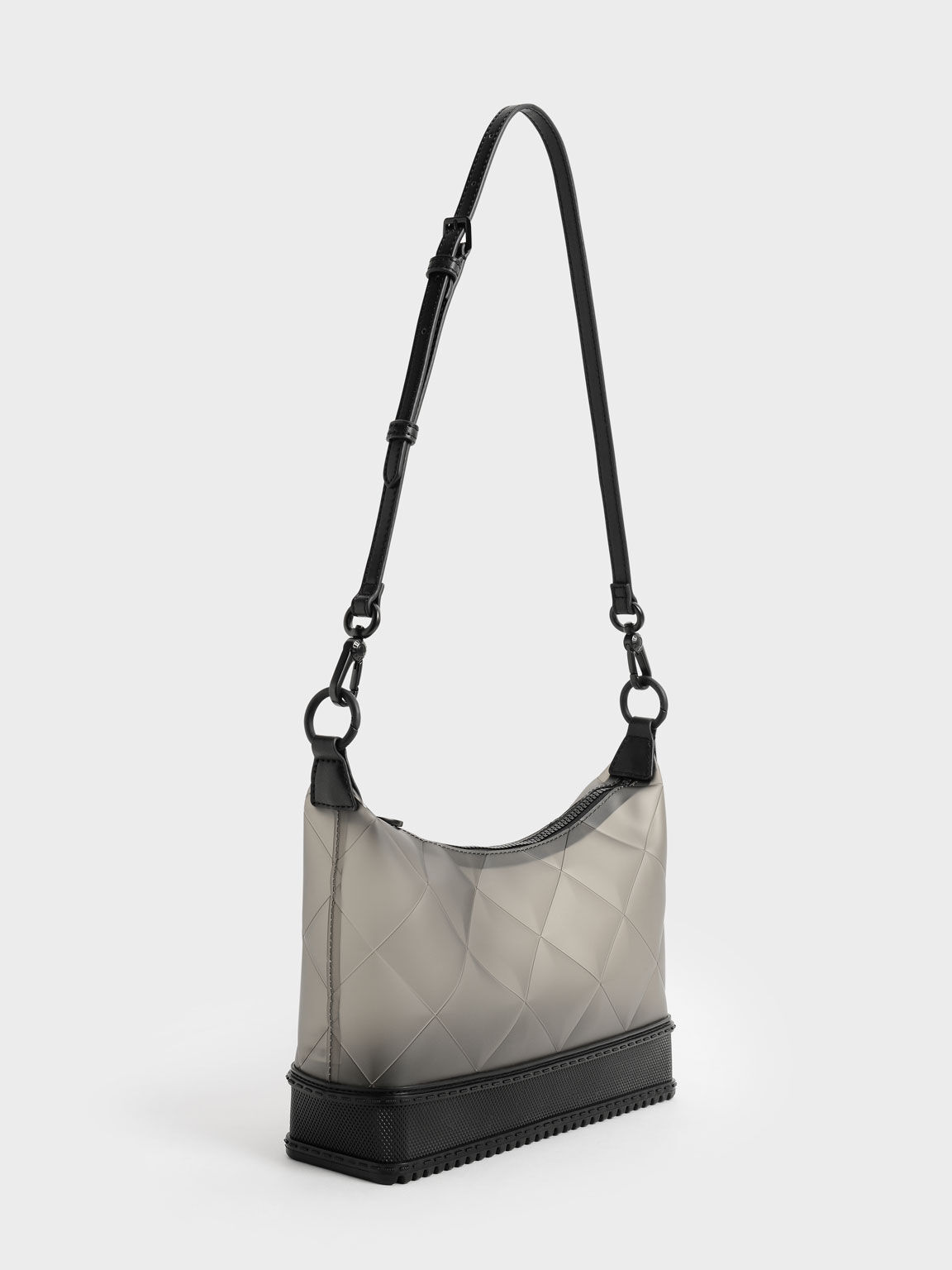 Graphic Handle Quilted Shoulder Bag, Black, hi-res