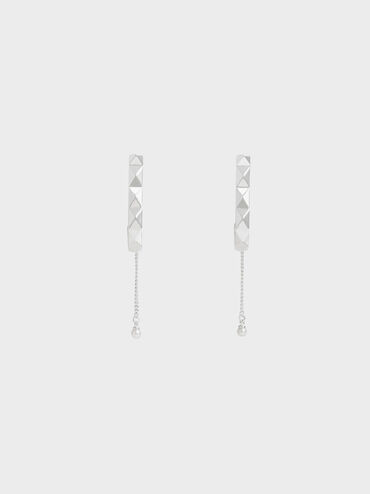 Geometric Pearl Drop Earrings, Silver, hi-res