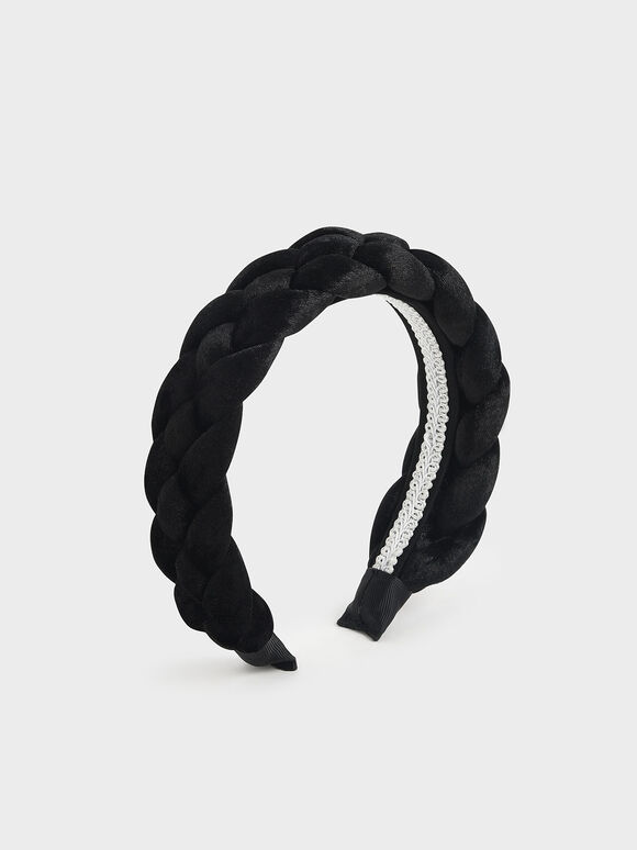 Holiday 2021 Collection: Estrello Velvet Braided Hairband, Black, hi-res