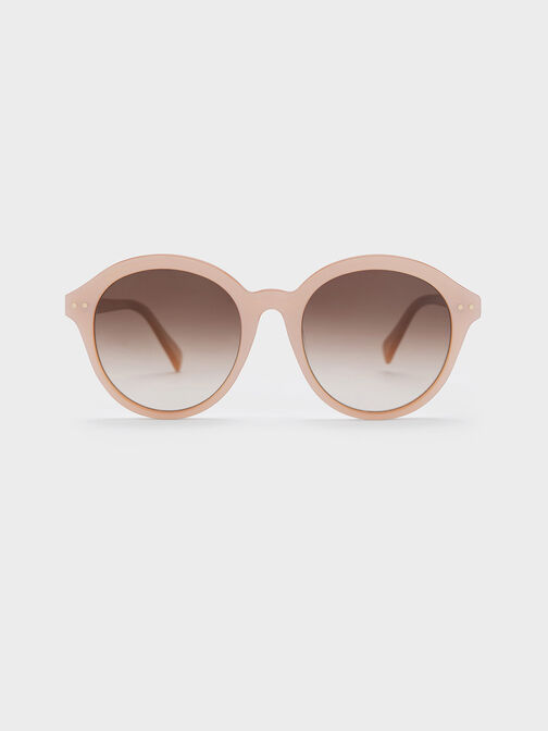Recycled Acetate Round Cat-Eye Sunglasses, Pink, hi-res