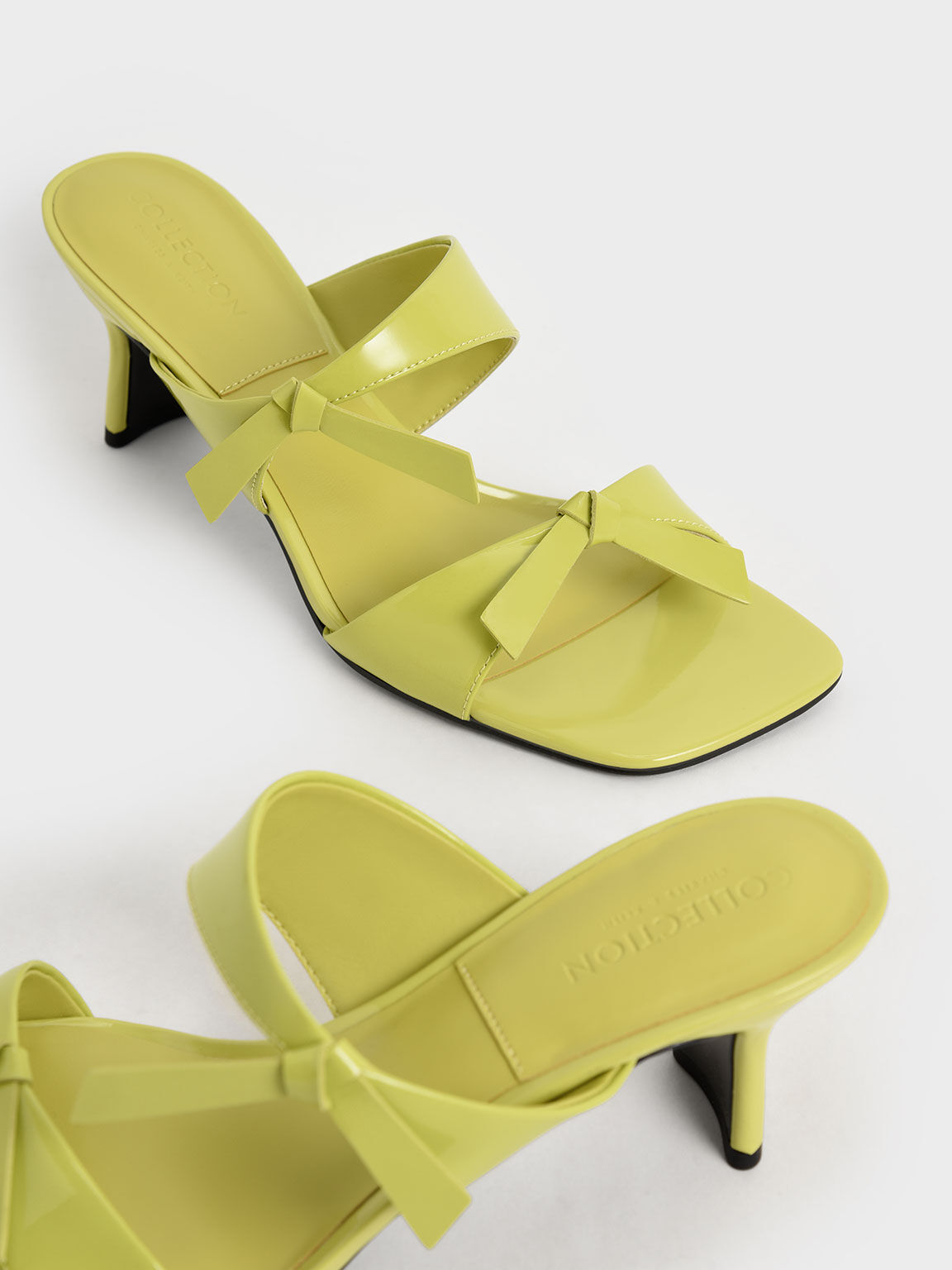 Patent Leather Bow-Tie Blade Heel Mules, Mustard, hi-res