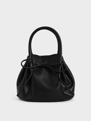 Drawstring Top Handle Bag, Black, hi-res