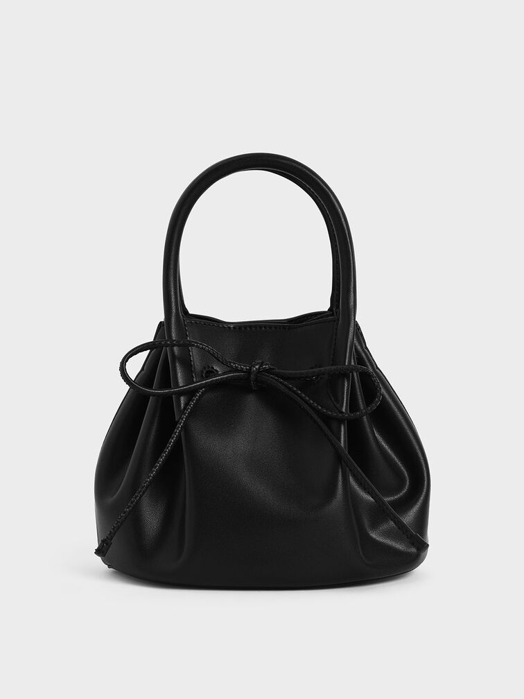 Drawstring Top Handle Bag, Black, hi-res