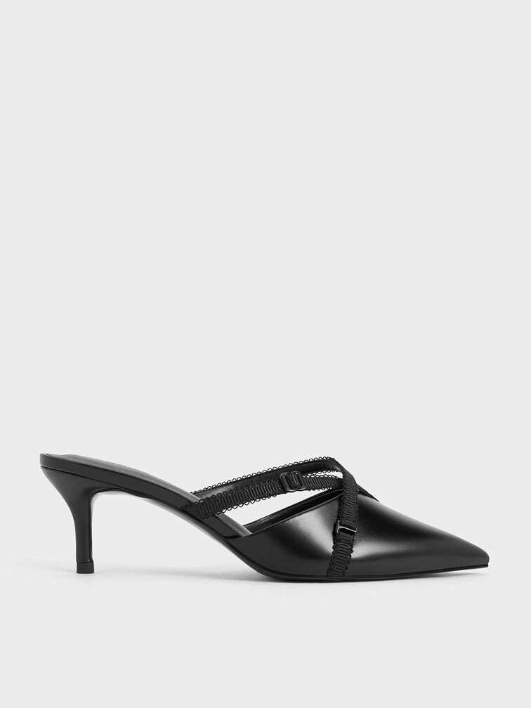 Black Grosgrain-Strap Pointed-Toe Mules - CHARLES & KEITH CZ