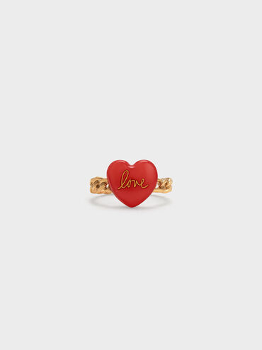 "Love" Heart Braided Ring, Red, hi-res
