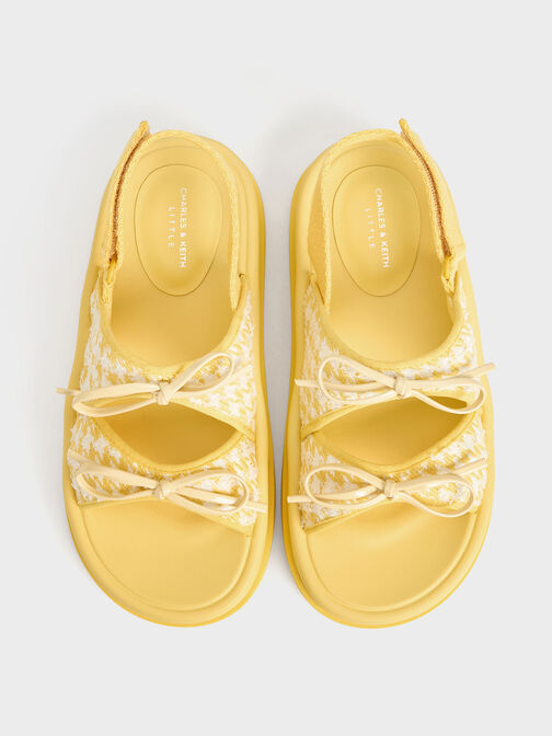 Girls' Houndstooth Double Bow Sandals, Yellow, hi-res