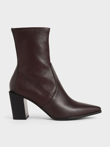 Stacked Heel Ankle Boots, Maroon, hi-res