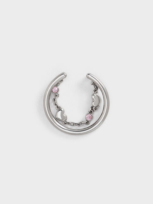 Bethania Heart Crystal Chain-Link Ring, Pink, hi-res