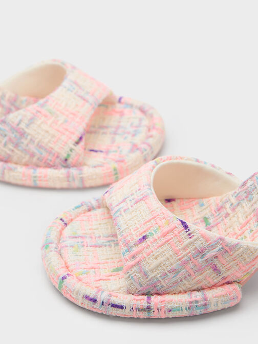 Sandalias de Tweed con Tacón Trapecio y Hebilla, Multicolor, hi-res