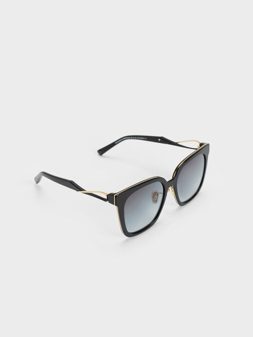 Open Wire Square Acetate Sunglasses, Black, hi-res