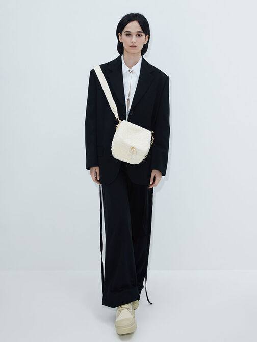 Cyrus Furry Boxy Chain-Handle Bag, Cream, hi-res