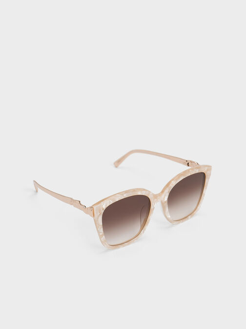 Oversized Square Acetate Sunglasses, Peach, hi-res