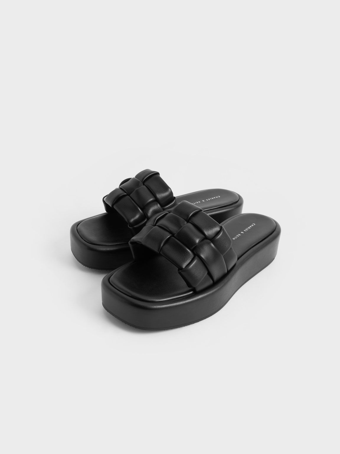 Interwoven Strap Platform Sandals, Black, hi-res