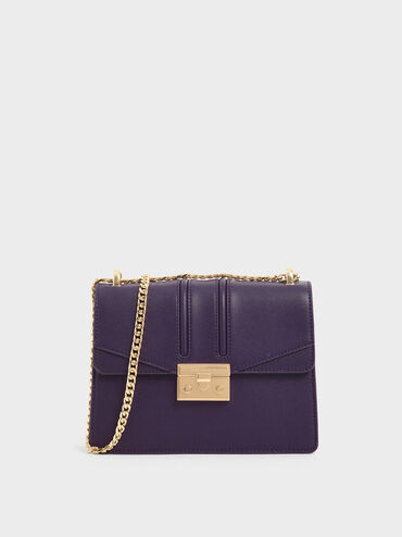 Chain Strap Shoulder Bag, Purple, hi-res