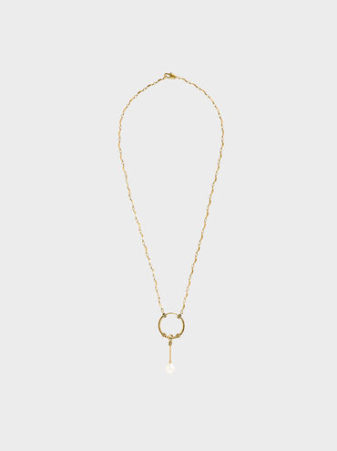 Pearl Drop Necklace, Gold, hi-res