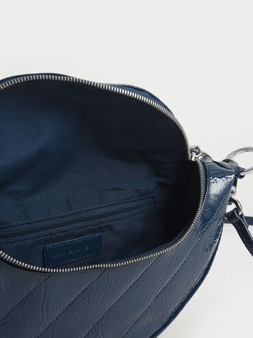Wrinkled Patent Semi-Circle Crossbody Bag, Blue, hi-res