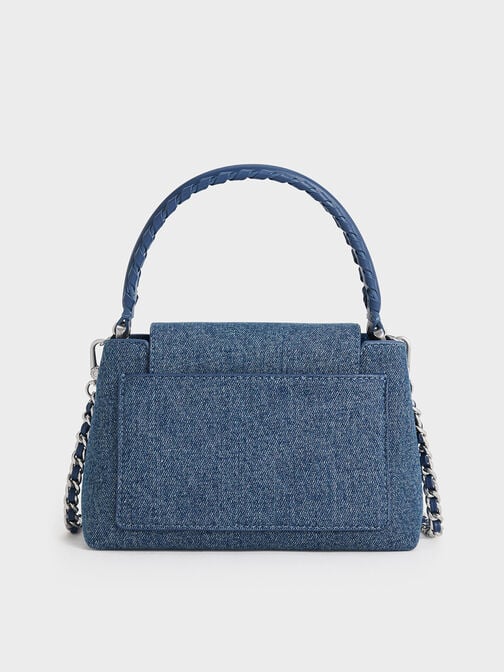 Arwen Denim Braided-Strap Top Handle Bag, Denim Blue, hi-res