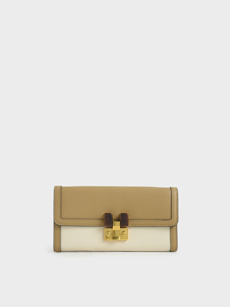 Stone-Embellished Mini Long Wallet, Cream, hi-res