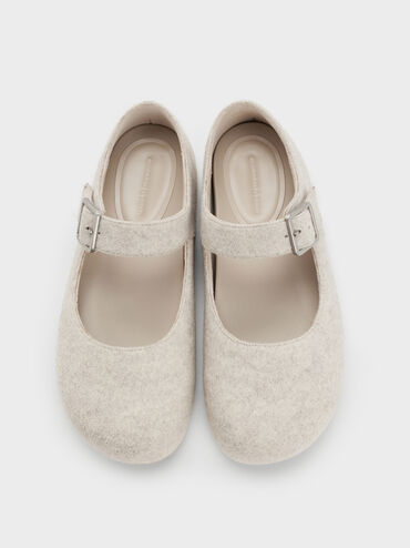 Mary Janes plates en feutre à boucle, Gris Clair, hi-res