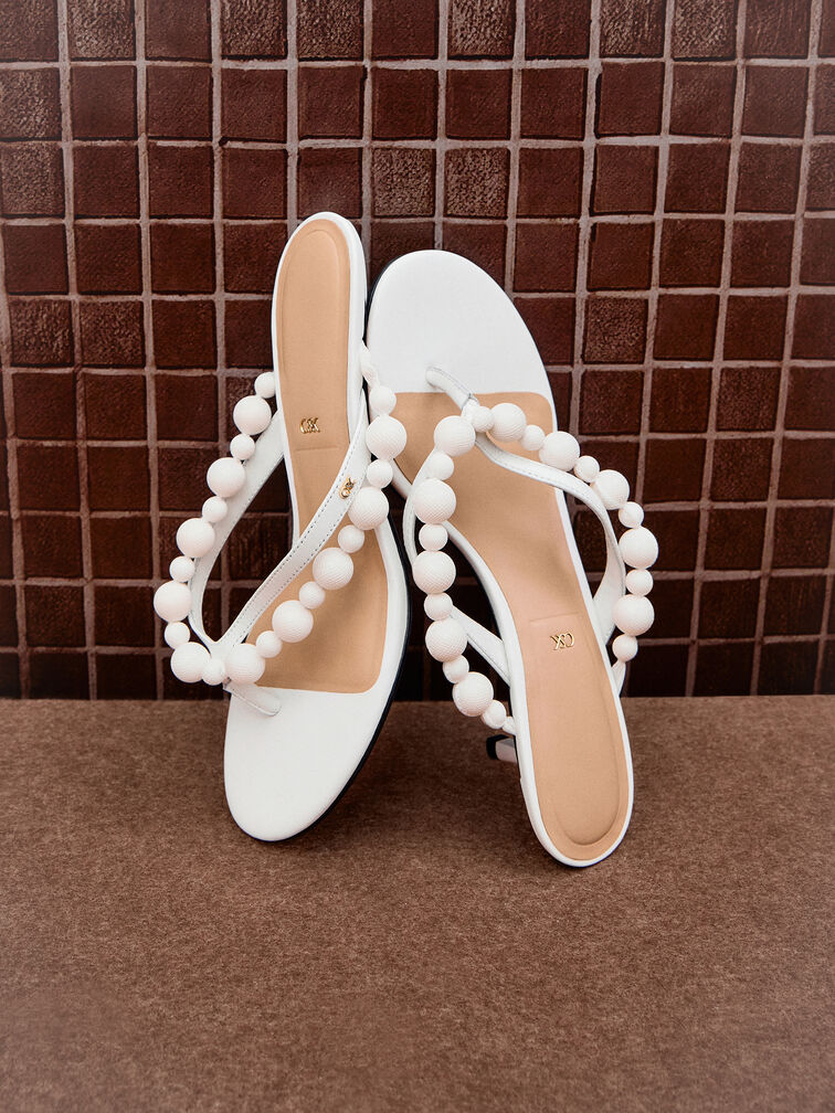Leather Beaded Thong Kitten Heels, Chalk, hi-res
