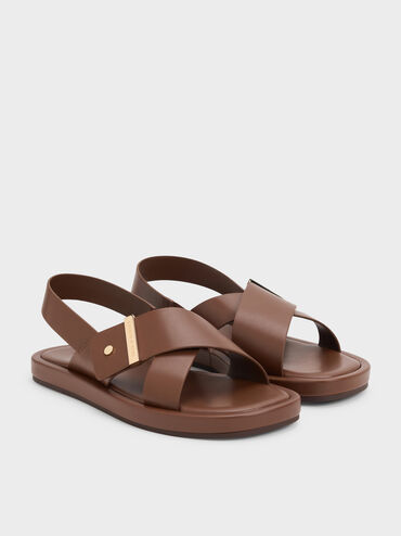 Audra Slingback-sandalen met gekruiste bandjes, Donkerbruin, hi-res