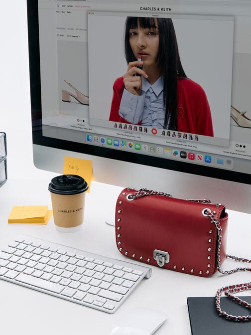 Arwen Studded Shoulder Bag, Red, hi-res