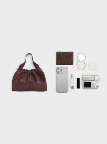 Ally Ruched Chain-Handle Bag, Wineberry Red, hi-res