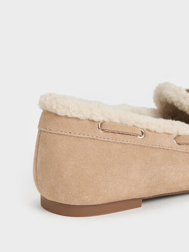 Gavyn Suede Shearling-Lined Boat Shoes, Beige, hi-res