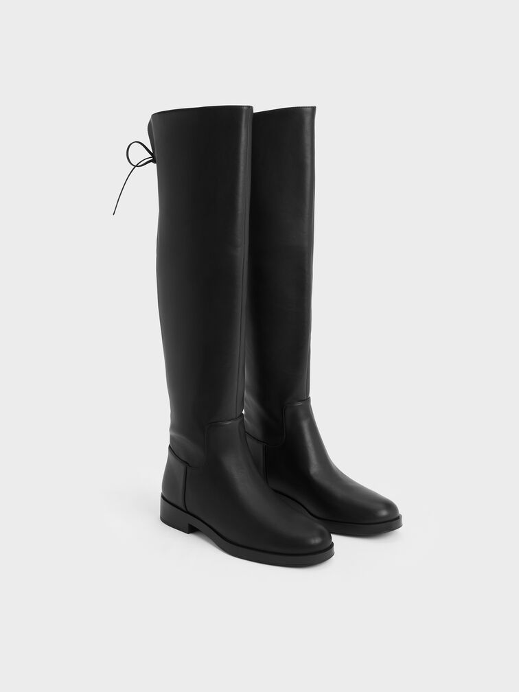Fold-Over Thigh-High Boots, Black, hi-res
