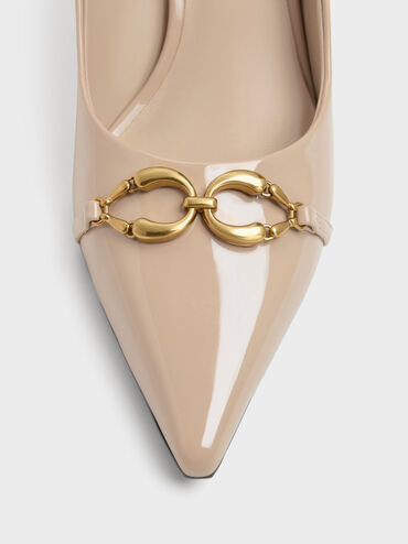 Spitze Lack-Pumps mit Metallschnalle, Nude, hi-res