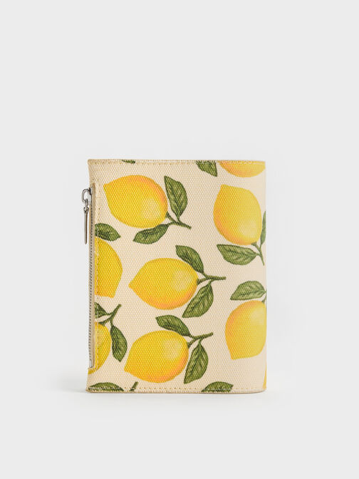 Noelle Canvas Lemon-Print Passport Holder, Butter Yellow, hi-res