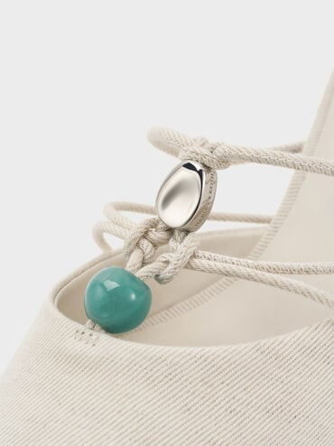 Georgie Linen Bead Pointed Mules, Chalk, hi-res