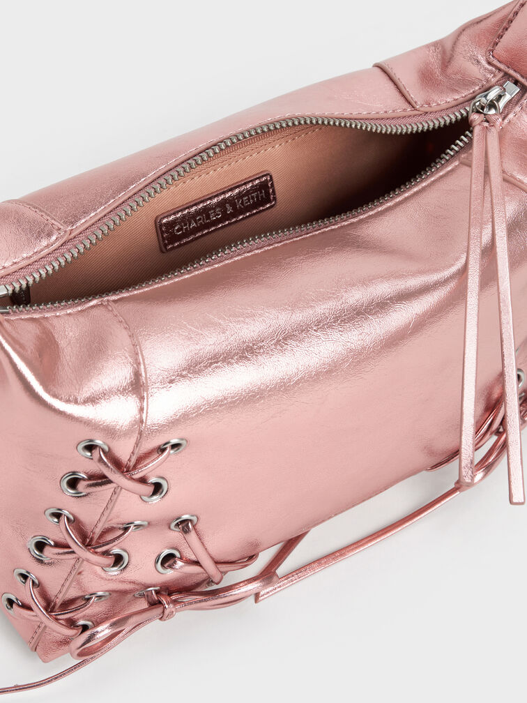 Xylia Metallic Grommet Lace-Up Shoulder Bag, Aura Pink, hi-res